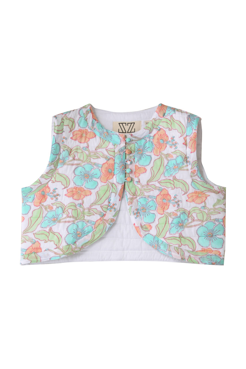 SZ BLOCKPRINTS BOLERO VEST FLOWER POWER コットンベスト (マルチ, S) エスゼット ブロックプリント ELLE SHOP SZ BLOCKPRINTS BOLERO VEST FLOWER POWER コットンベスト (マルチ, S) エスゼット ブロックプリント ELLE SHOP
