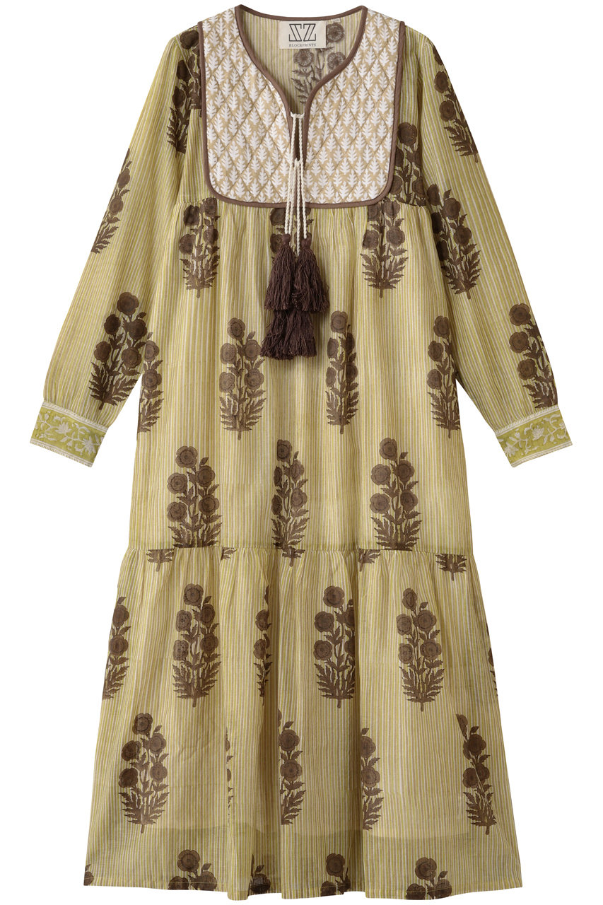 SZ BLOCKPRINTS JODHPUR DRESS POPPY ON THIN STRIPE シルクロングドレス (ブラウン, XS) エスゼット ブロックプリント ELLE SHOP SZ BLOCKPRINTS JODHPUR DRESS POPPY ON THIN STRIPE シルクロングドレス (ブラウン, XS) エスゼット ブロックプリント ELLE SHOP