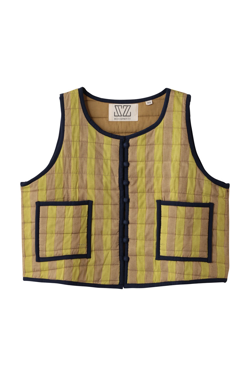 SZ BLOCKPRINTS QUILTED VEST DOUBLE THICK STRIPE キルティングベスト (ブラウン, S) エスゼット ブロックプリント ELLE SHOP SZ BLOCKPRINTS QUILTED VEST DOUBLE THICK STRIPE キルティングベスト (ブラウン, S) エスゼット ブロックプリント ELLE SHOP