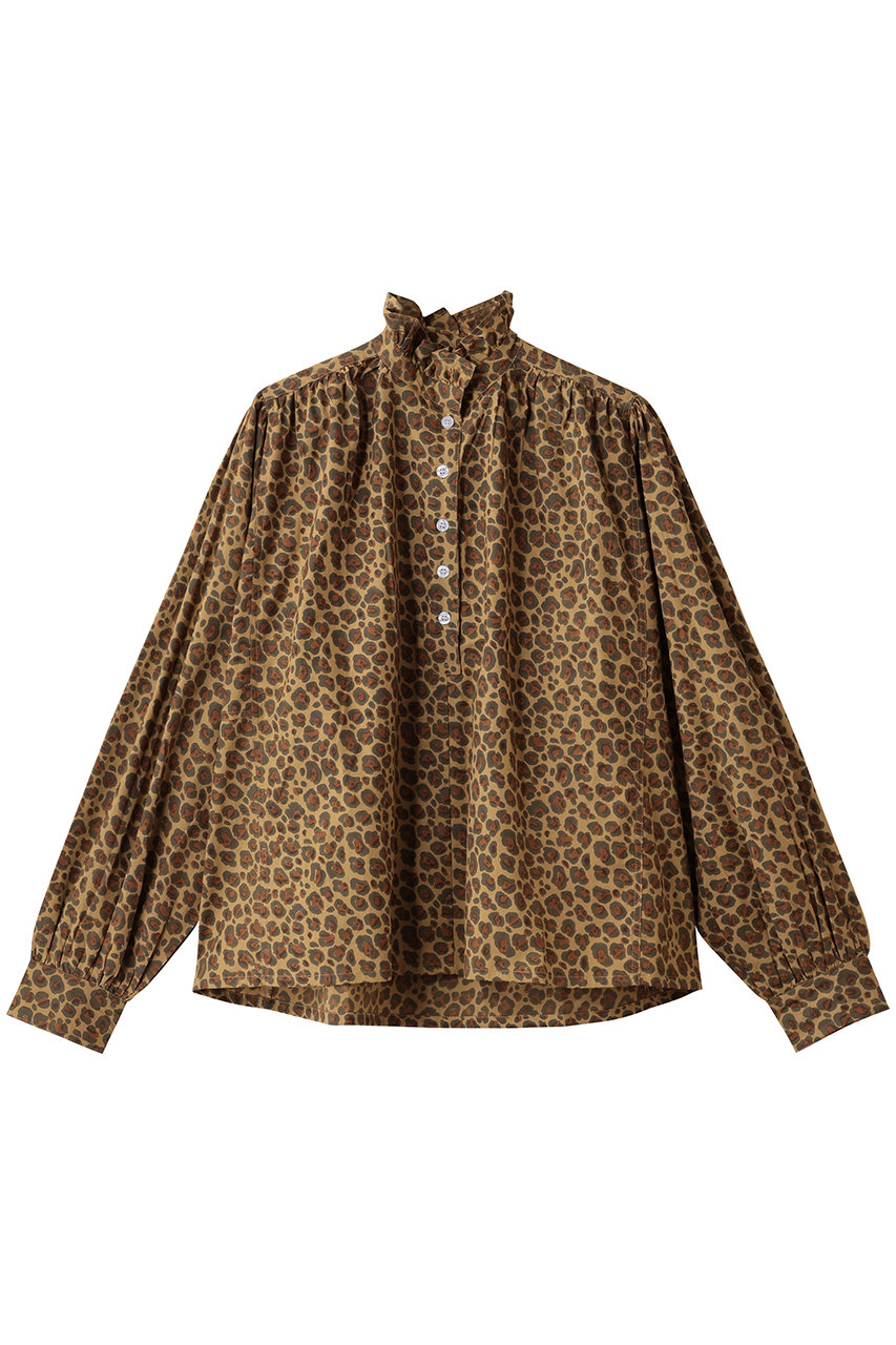 KALI TOP LEOPARD フリルスタンドカラーシャツ