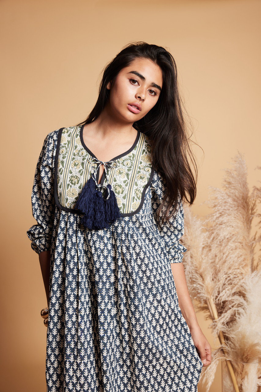 エスゼットブロックプリント　kitty dress S コーンフラワー SZ BLOCKPRINTS(エスゼット ブロックプリント)｜KITTY DRESS REVERSED