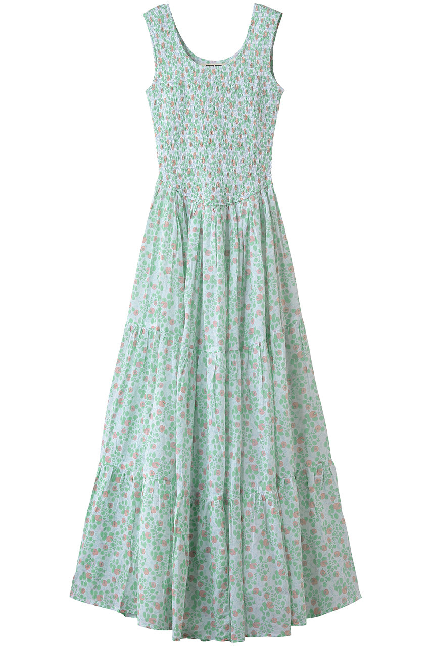 エスゼット ブロックプリント/SZ BLOCKPRINTSのCECILIA DRESS BLUEBERRY シャーリングドレス(ライトグリーン/4310300146)