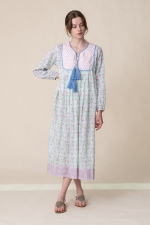 エスゼット ブロックプリント/SZ BLOCKPRINTSのKITTY DRESS BLUEBERRY タッセル付きドレス(110500/110502)