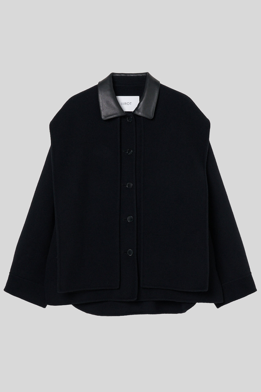 IIROT ダブル クロス ウール シャツ ジャケット (ブラック, 38) イロット ELLE SHOP IIROT ダブル クロス ウール シャツ ジャケット (ブラック, 38) イロット ELLE SHOP