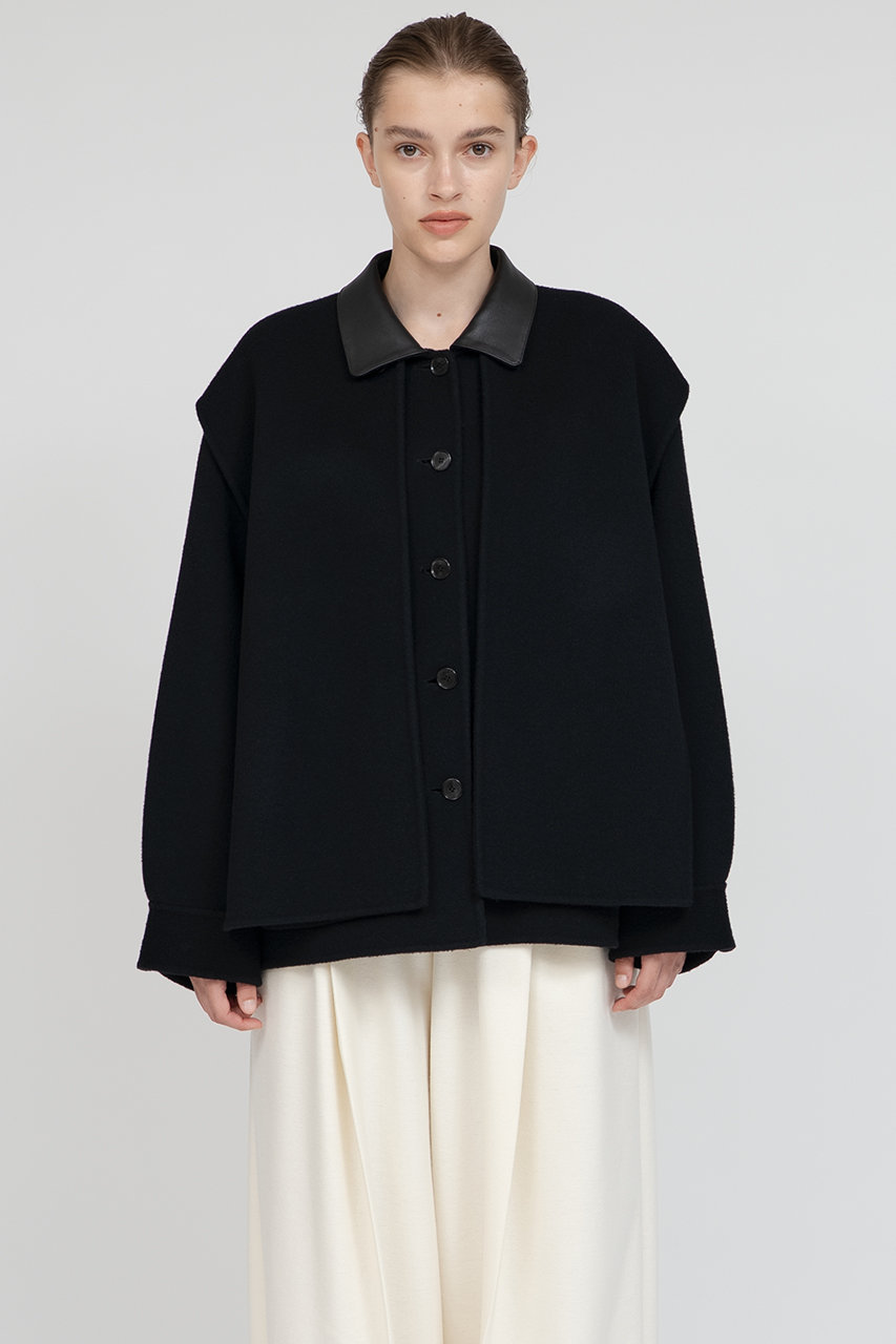 IIROT(イロット)｜ダブル クロス ウール シャツ ジャケット/ブラック