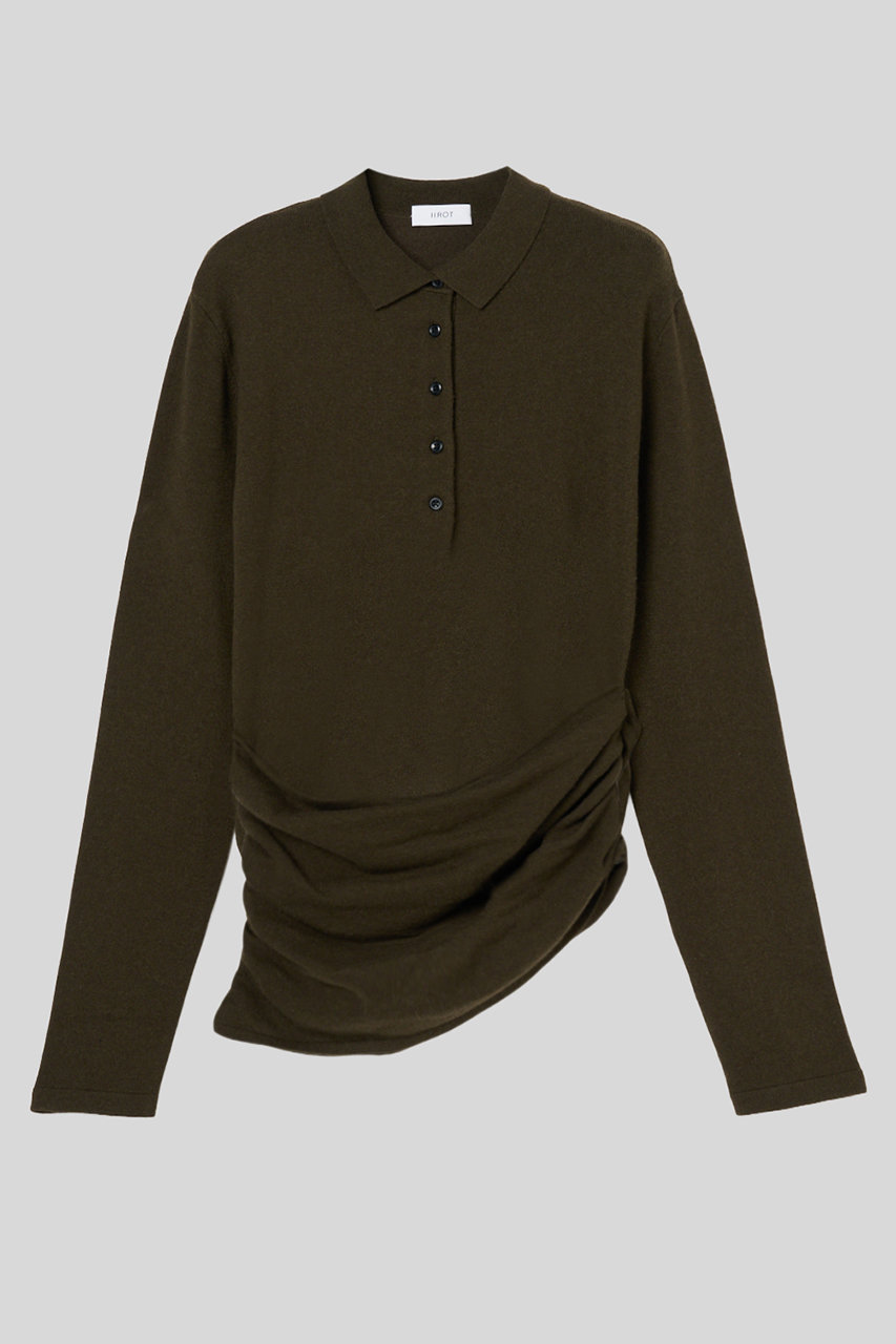 イロット/IIROTのカシミヤ ポロ ニット(オリーブ/032-025-KT012)