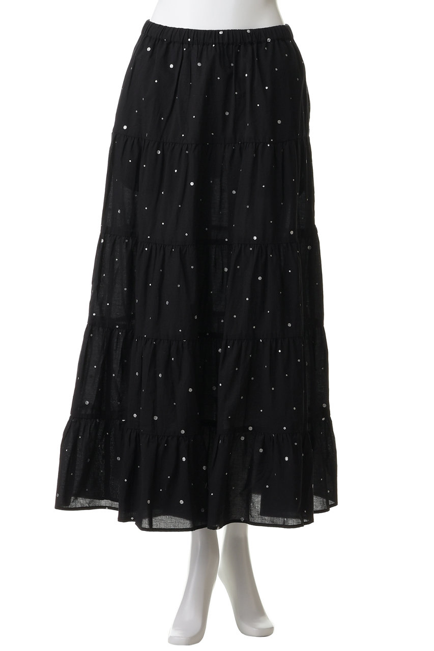 25SSクチュールドアダム♡ティアードスカートロング ブラックKHADIコットン COUTURE D'ADAM(クチュール ド アダム)｜グリッターティアードスカート