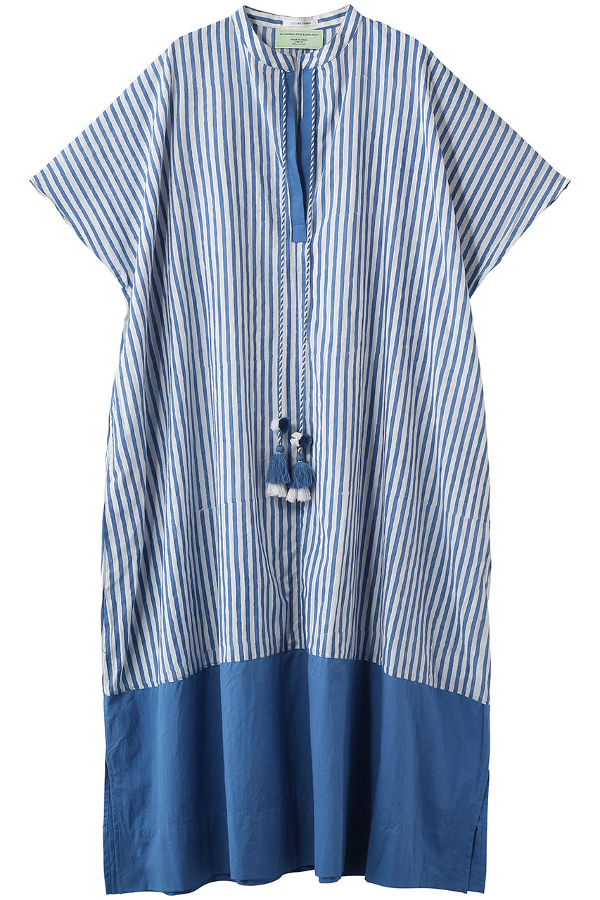 クチュール ド アダム/COUTURE D'ADAMのブロックプリントカフタンドレス(ブルー×ホワイト/26SS-287)