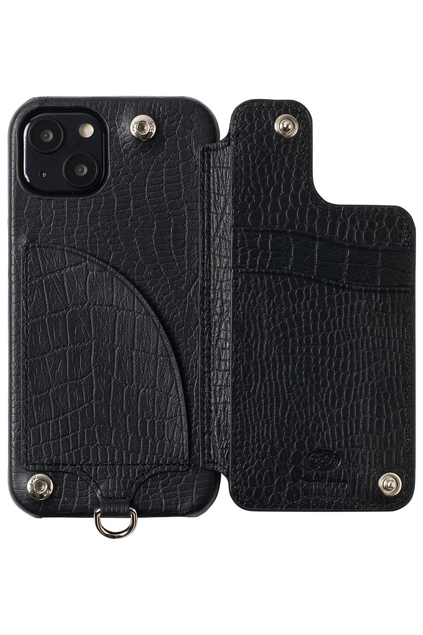 DEMIUデミュウ ポシェフラットクロコベージュiPhone14ケースストラップ