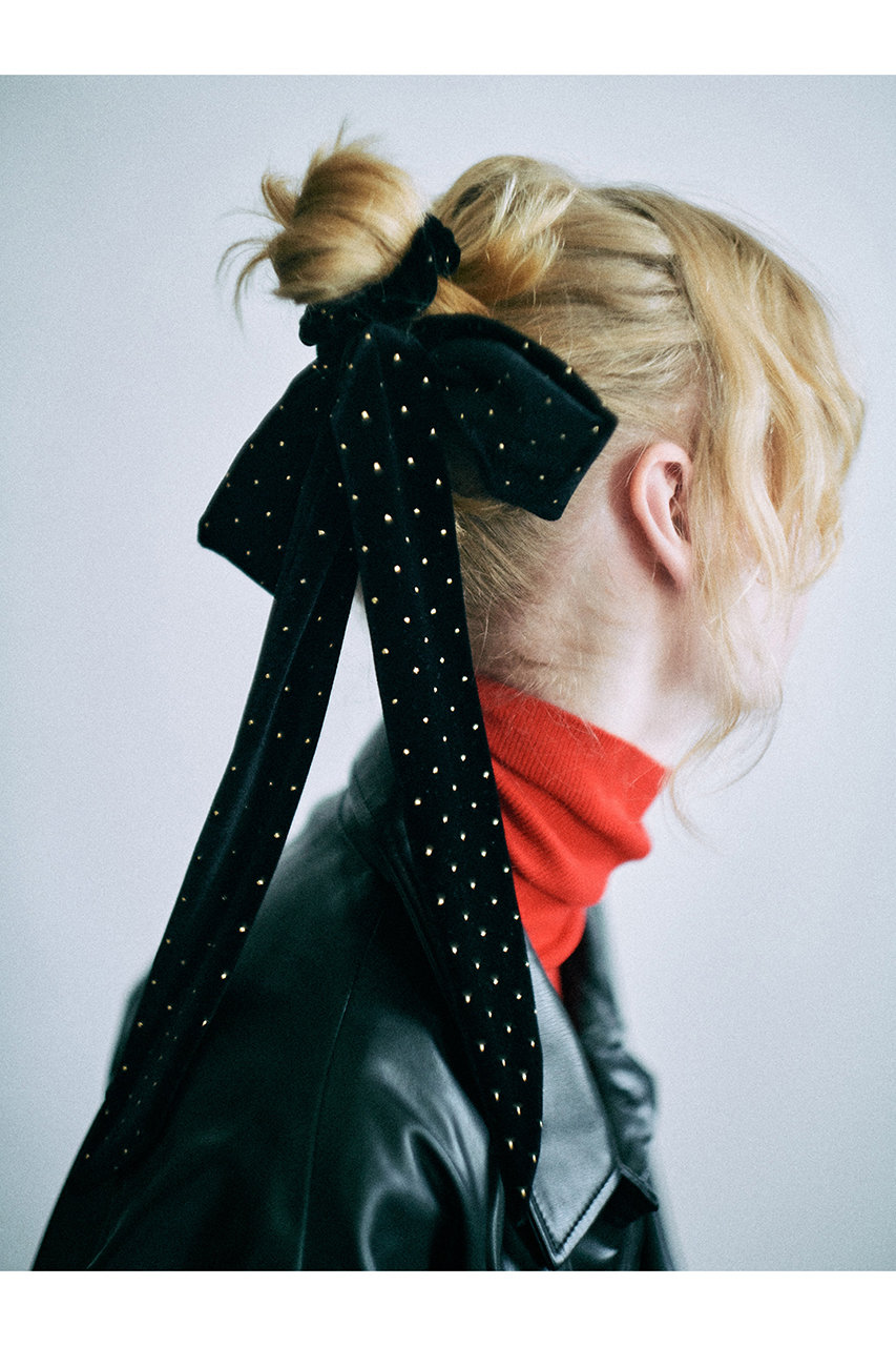 TRESSE(トレス)｜BRIGITTE Dot Ribbon Chouchou/ブラック×ゴールド の
