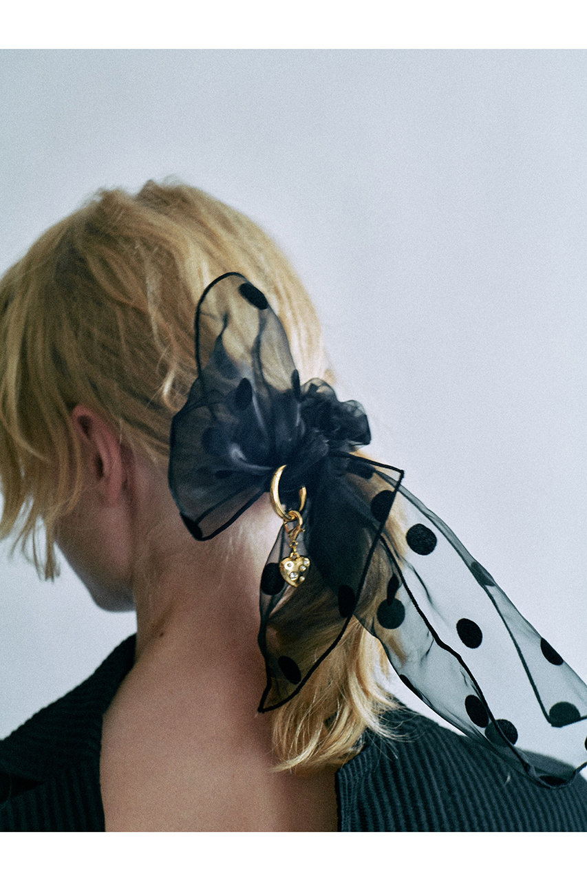 TRESSE(トレス)｜Sheer Dot Ribbon Chouchou/ブラック の通販
