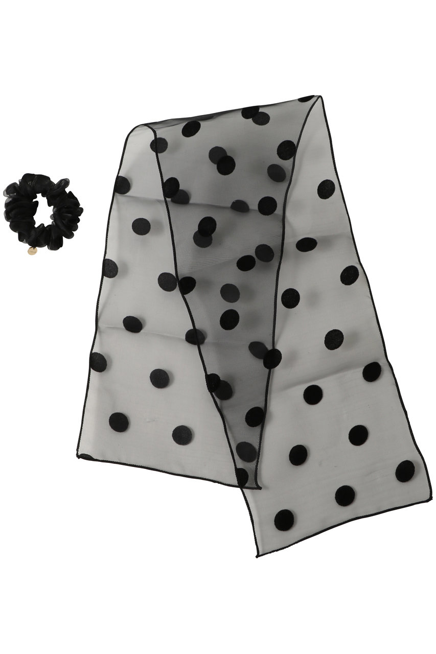 TRESSE(トレス)｜Sheer Dot Ribbon Chouchou/ブラック の通販