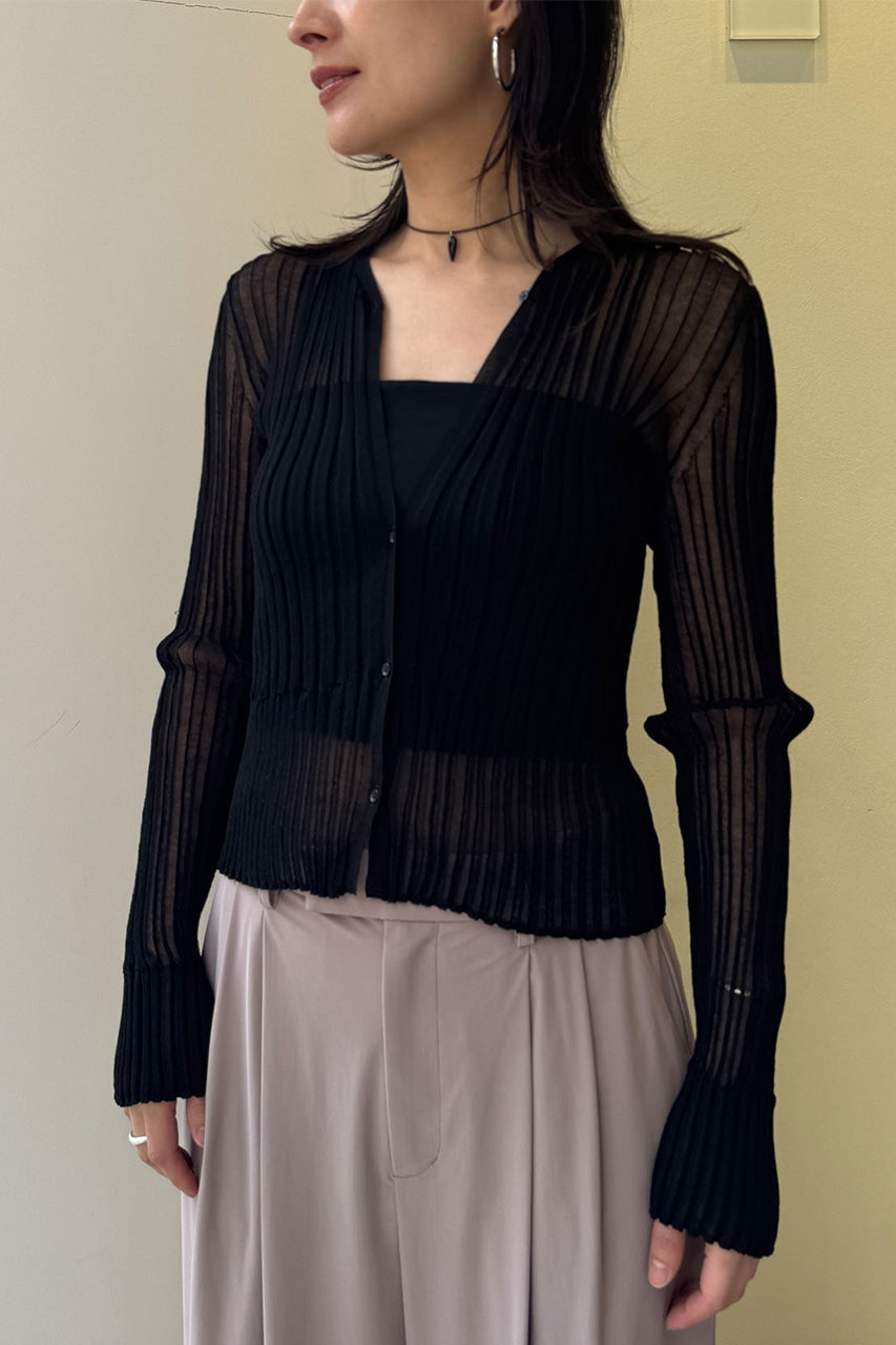 STUNNING LURE rシアーリブVネックカーディガン