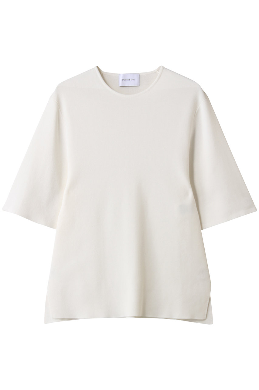 STUNNING LURE rハーフスリーブニットTシャツ (オフホワイト, M) スタニングルアー ELLE SHOP STUNNING LURE rハーフスリーブニットTシャツ (オフホワイト, M) スタニングルアー ELLE SHOP