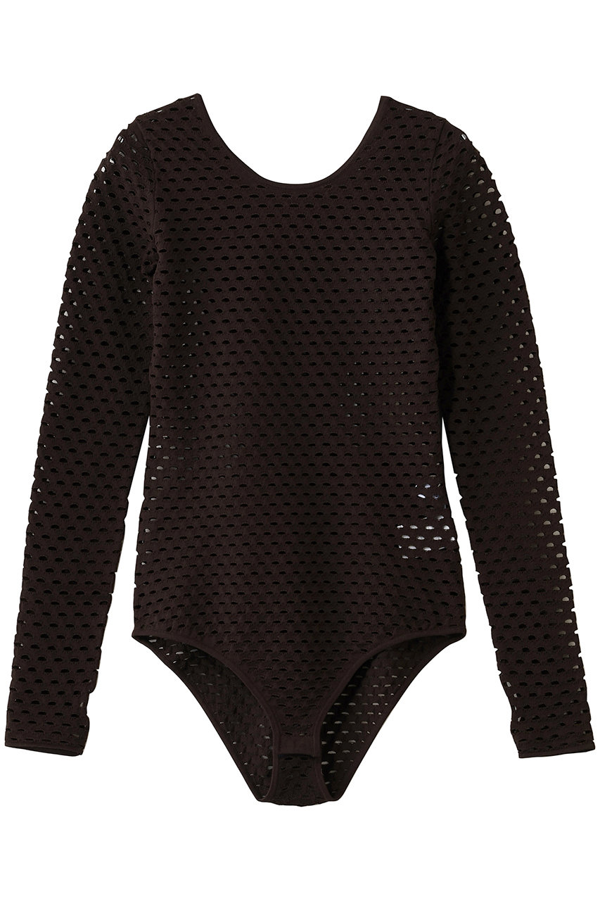STUNNING LURE ｒメッシュロングスリーブボディスーツ (ダークブラウン, M) スタニングルアー ELLE SHOP