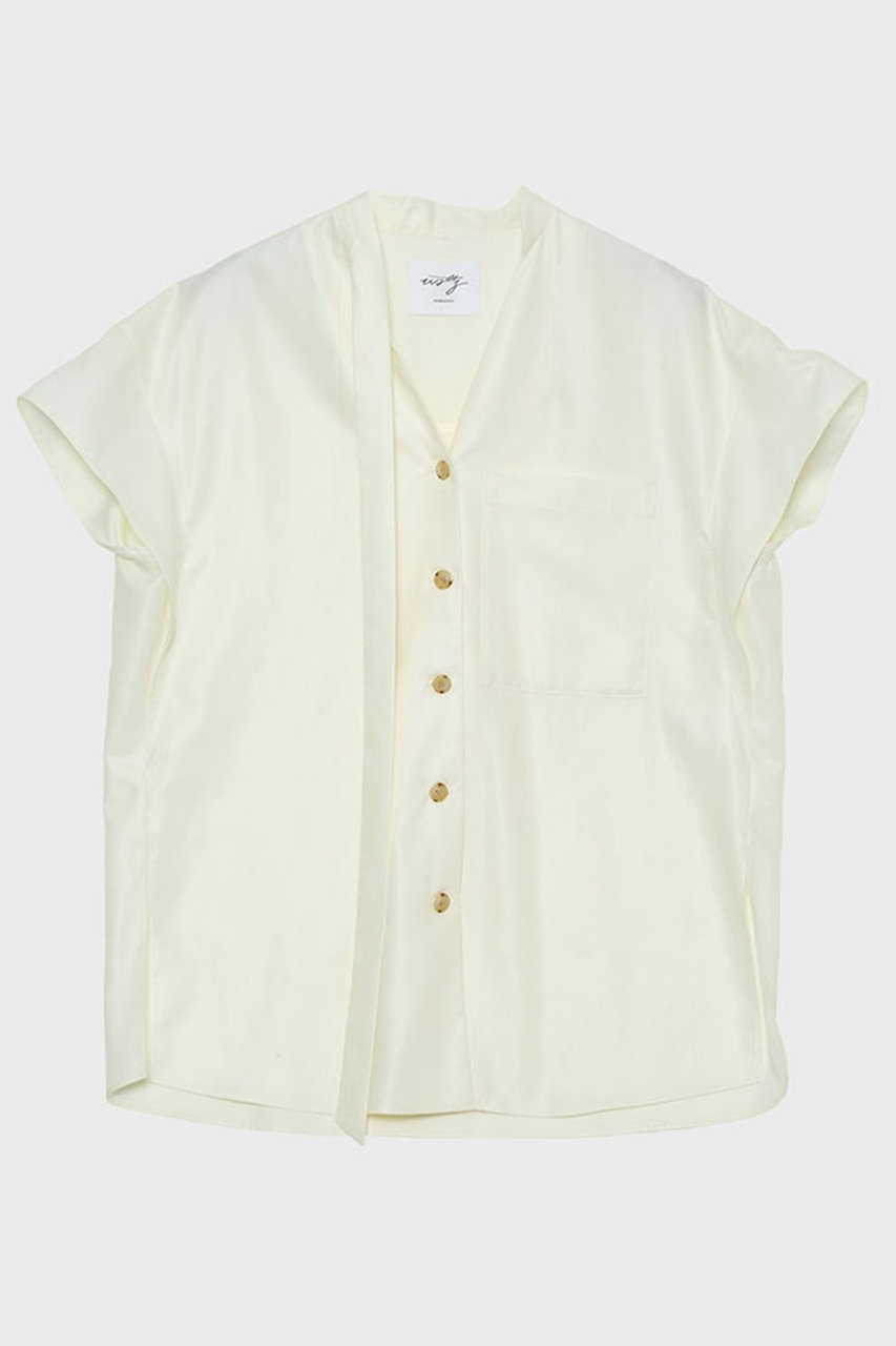 スタニングルアー/STUNNING LUREの【予約販売】【Waltz】グロッシーアシンメトリーカラーシャツ(ホワイト/121180332600)