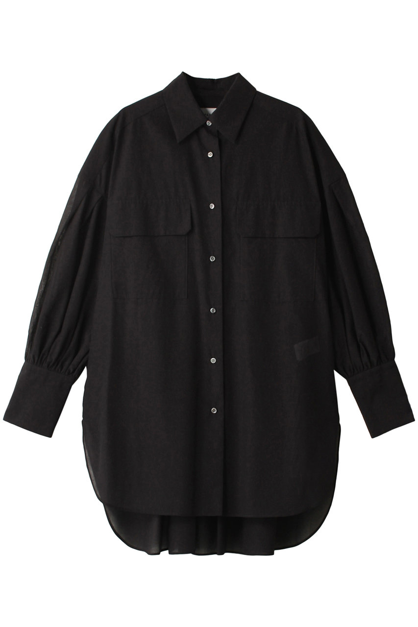 ＜ELLE SHOP＞ DEPAREILLE コットンシルクロングシャツ (ブラック 38) デパリエ ELLE SHOP