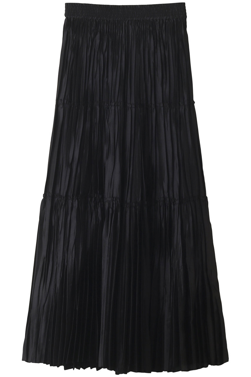 ＜ELLE SHOP＞ DEPAREILLE ランダムプリーツロングスカート (ブラック 38) デパリエ ELLE SHOP