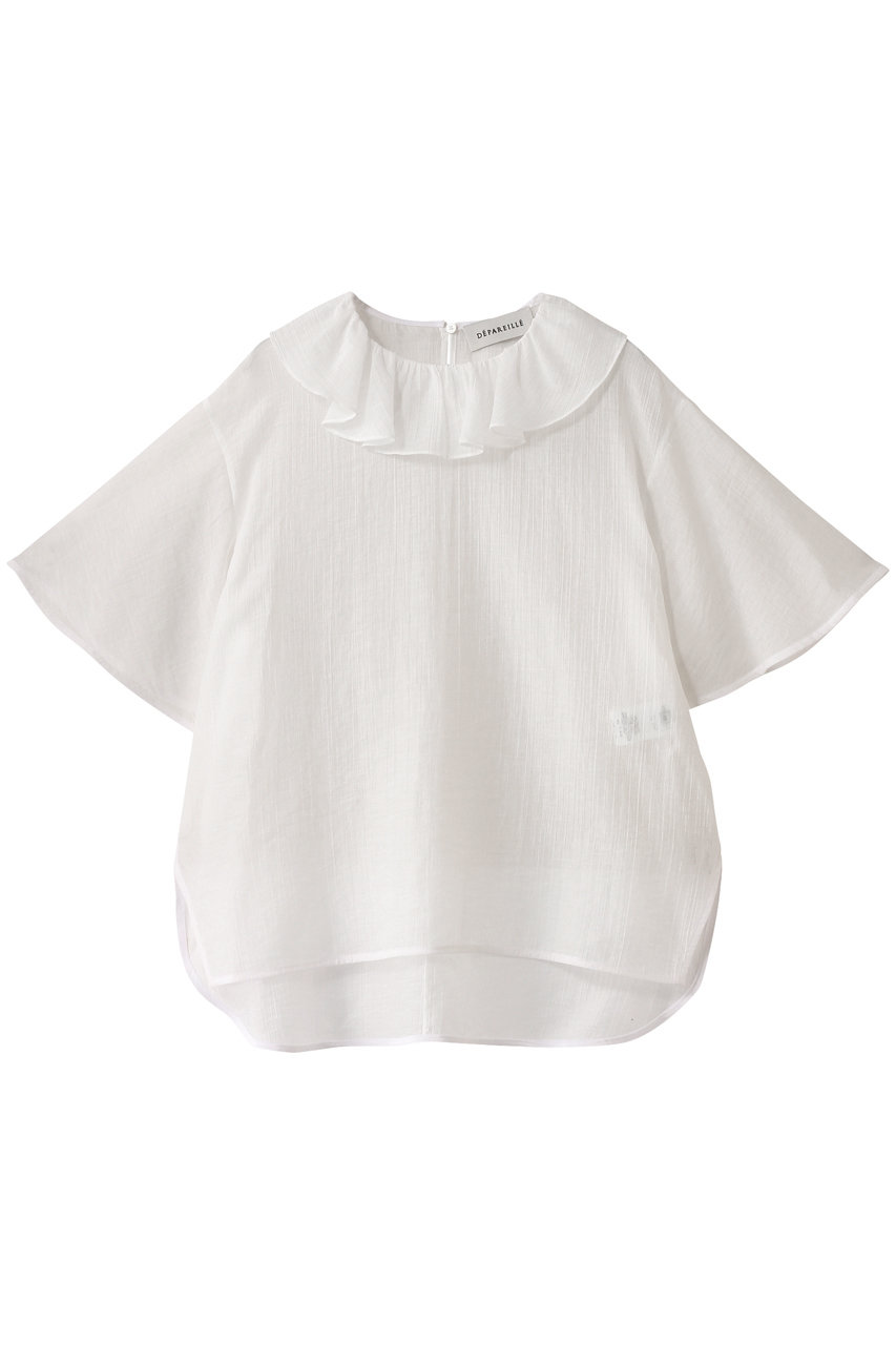 DEPAREILLE コットンナイロンシアーラッフルブラウス (ホワイト, 38) デパリエ ELLE SHOP DEPAREILLE コットンナイロンシアーラッフルブラウス (ホワイト, 38) デパリエ ELLE SHOP