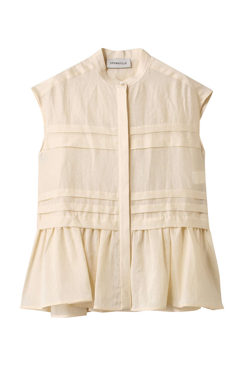 DEPAREILLE ウォッシャブルリネンノースリーブペプラムブラウス (クリーム, 38) デパリエ ELLE SHOP