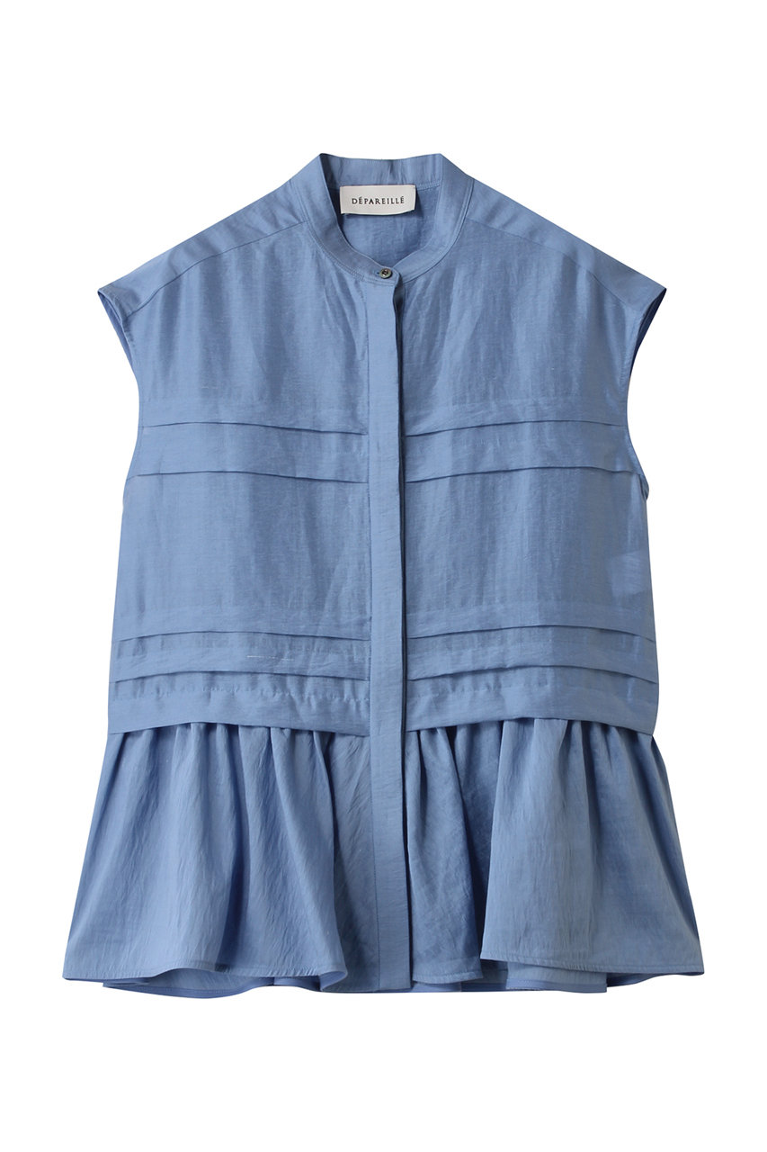 DEPAREILLE ウォッシャブルリネンノースリーブペプラムブラウス (ブルー, 38) デパリエ ELLE SHOP