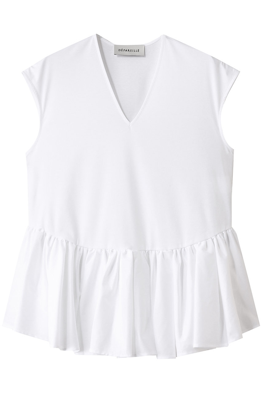 DEPAREILLE コットンノースリーブペプラムトップス (ホワイト, 38) デパリエ ELLE SHOP DEPAREILLE コットンノースリーブペプラムトップス (ホワイト, 38) デパリエ ELLE SHOP