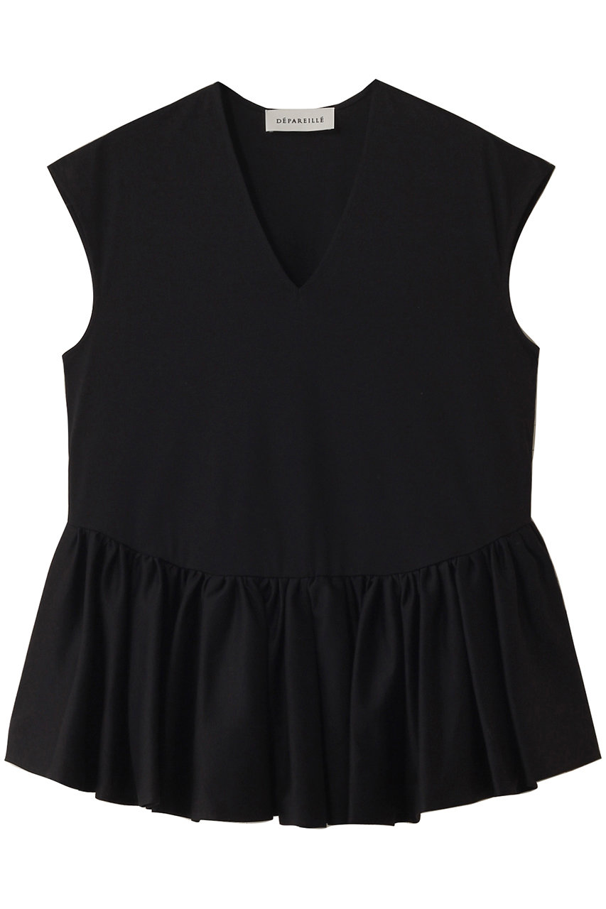 DEPAREILLE コットンノースリーブペプラムトップス (ブラック, 38) デパリエ ELLE SHOP DEPAREILLE コットンノースリーブペプラムトップス (ブラック, 38) デパリエ ELLE SHOP
