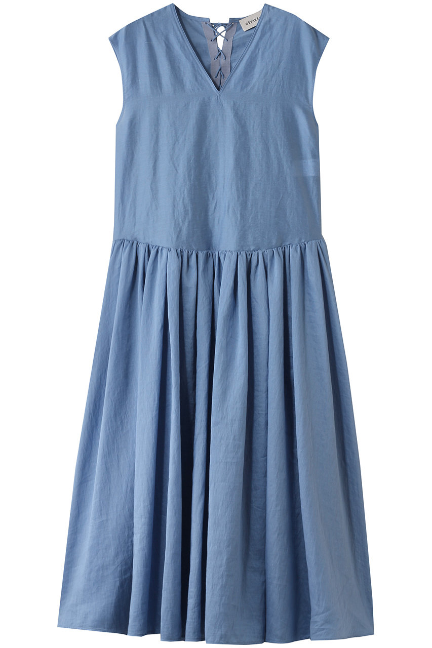 DEPAREILLE ウォッシャブルリネンレースアップドレス (ブルー, 38) デパリエ ELLE SHOP DEPAREILLE ウォッシャブルリネンレースアップドレス (ブルー, 38) デパリエ ELLE SHOP
