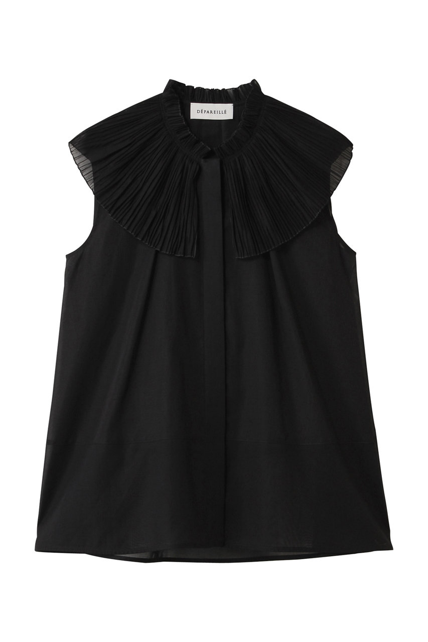 DEPAREILLE VOILE PLEATS COLLAR ノースリーブブラウス (ブラック, 38) デパリエ ELLE SHOP DEPAREILLE VOILE PLEATS COLLAR ノースリーブブラウス (ブラック, 38) デパリエ ELLE SHOP