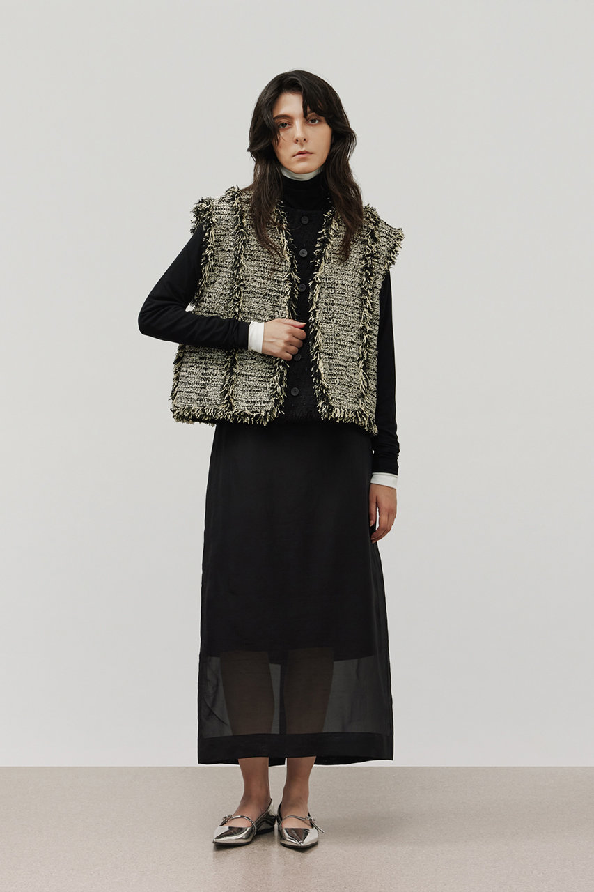 DEPAREILLE(デパリエ)｜ファンシーツイードVネックジレ/ブラック の