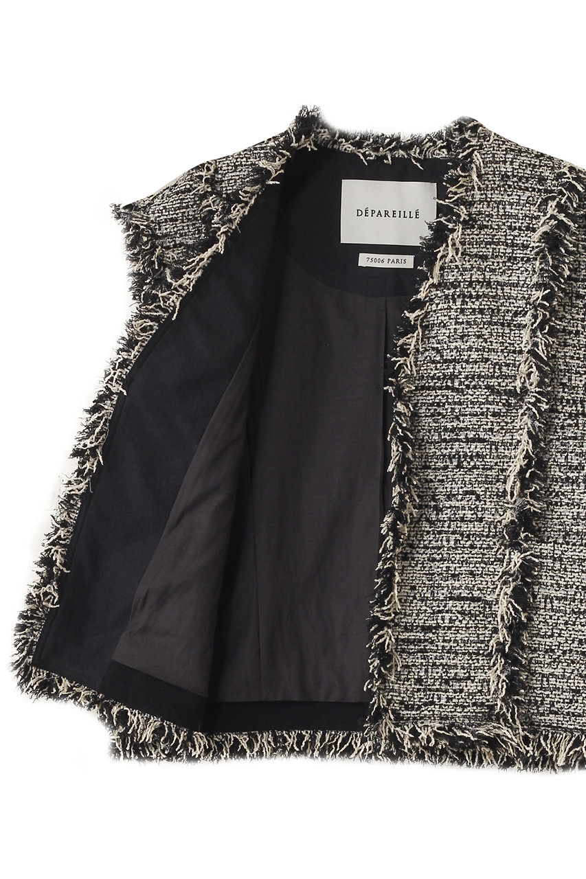 DEPAREILLE(デパリエ)｜ファンシーツイードVネックジレ/ブラック