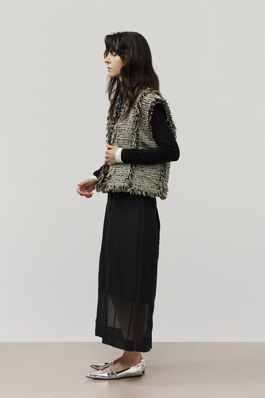 DEPAREILLE(デパリエ)｜ファンシーツイードVネックジレ/ブラック の