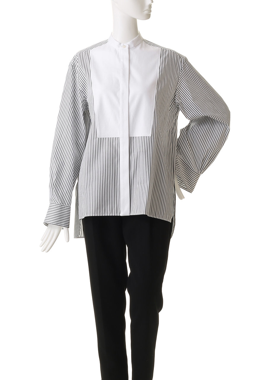 DEPAREILLE(デパリエ)｜コットンノーカラーブザムシャツ/ストライプ の