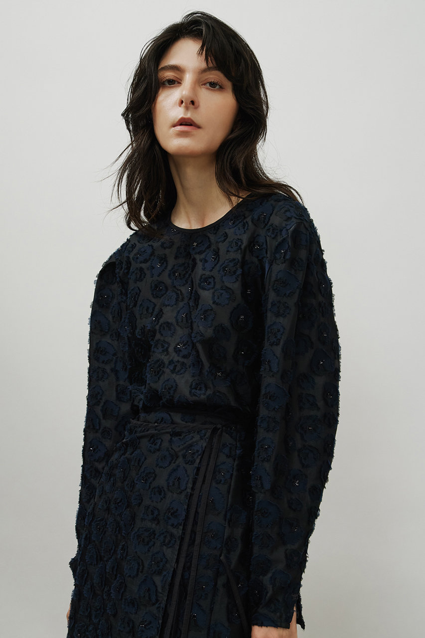 DEPAREILLE(デパリエ)｜ラメフラワージャカードブラウス/ブラック の