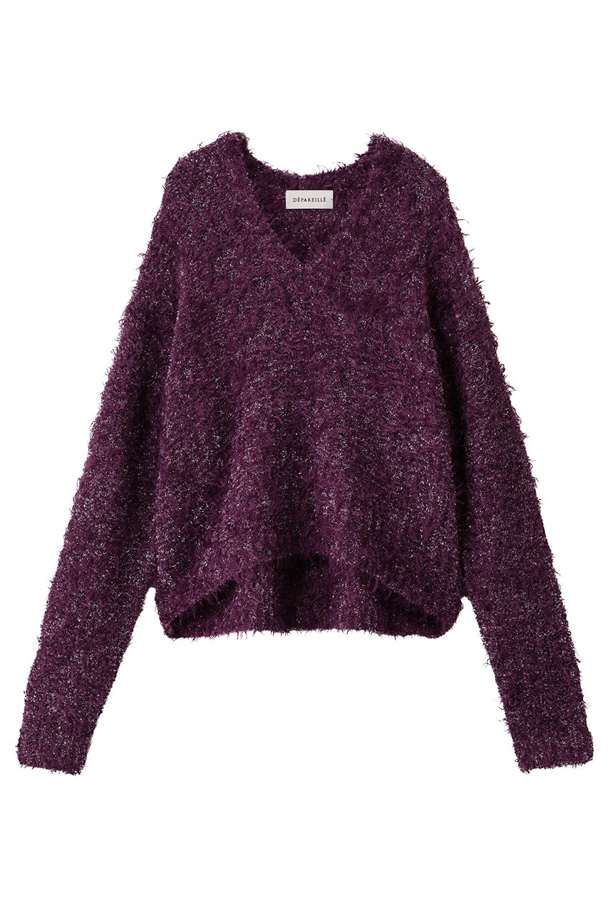 デパリエ/DEPAREILLEのモヘアグリッターシャギーVネックニット(パープル/B1154AKW415)