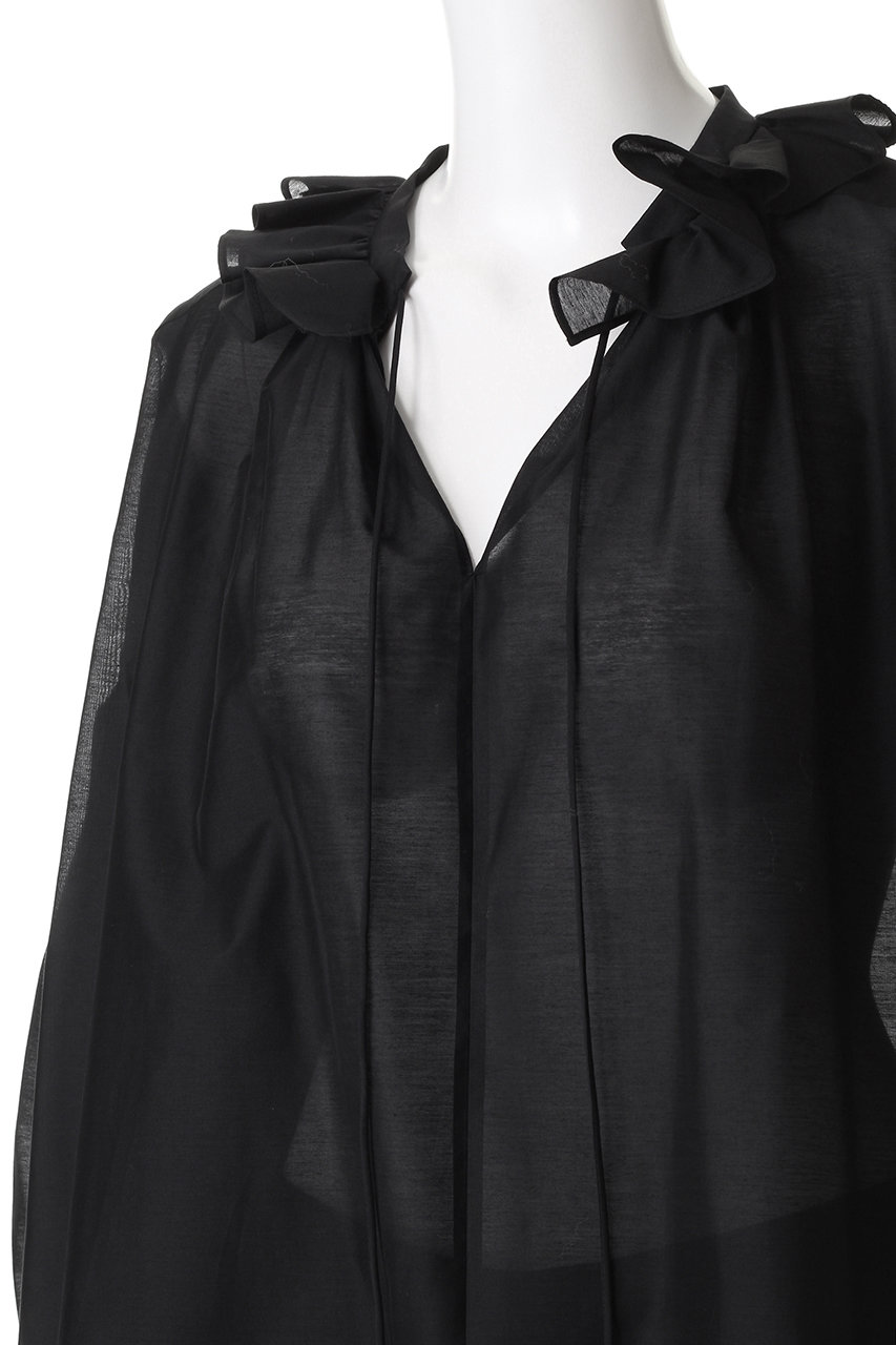 DEPAREILLE(デパリエ)｜シアータフタフリルブラウス/グレー の通販