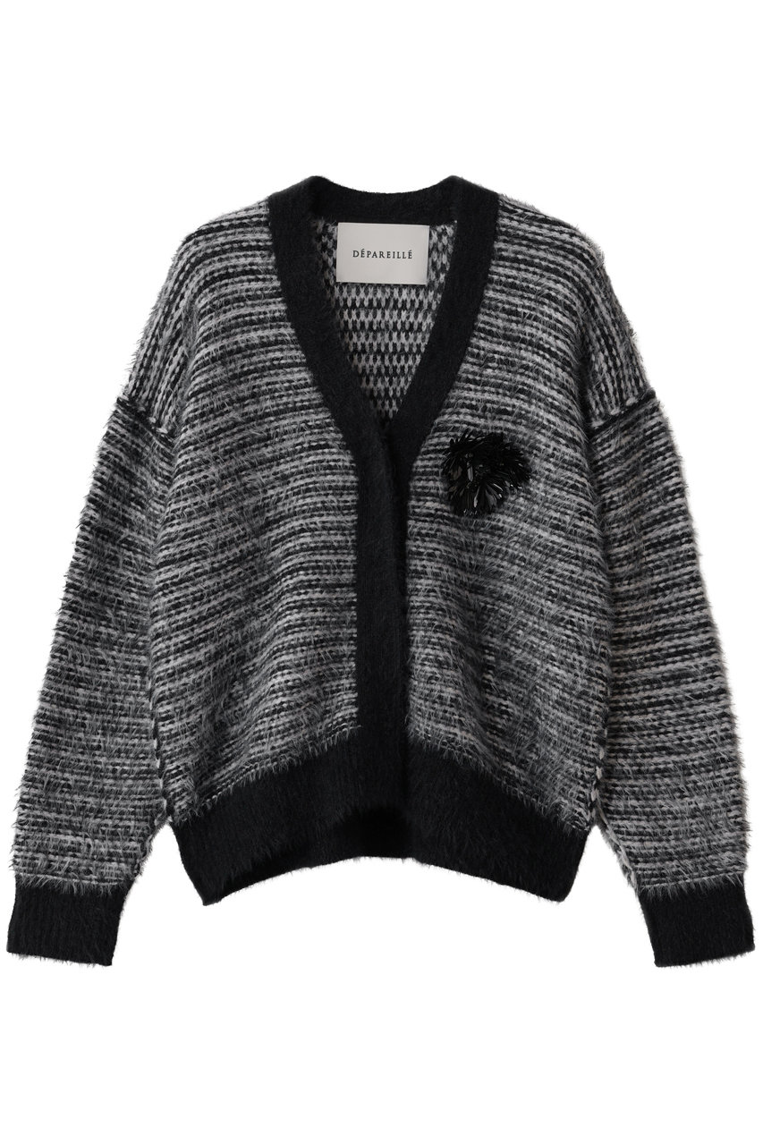 DEPAREILLE ローゲージコサージュカーディガン (ブラック, 38) デパリエ ELLE SHOP