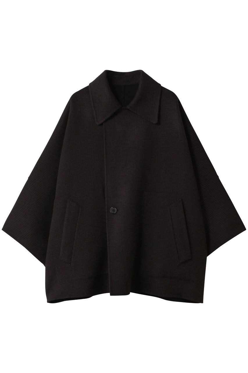 DEPAREILLE ウールダブルフェイスチェックポンチョコート (ブラック, 38) デパリエ ELLE SHOP