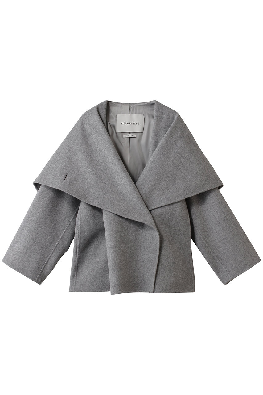 DEPAREILLE ウールダブルフェイスビッグカラーコート (グレー, 38) デパリエ ELLE SHOP