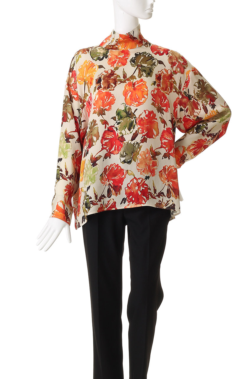 DEPAREILLE(デパリエ)｜ジャカードフラワーブラウス/オレンジ の