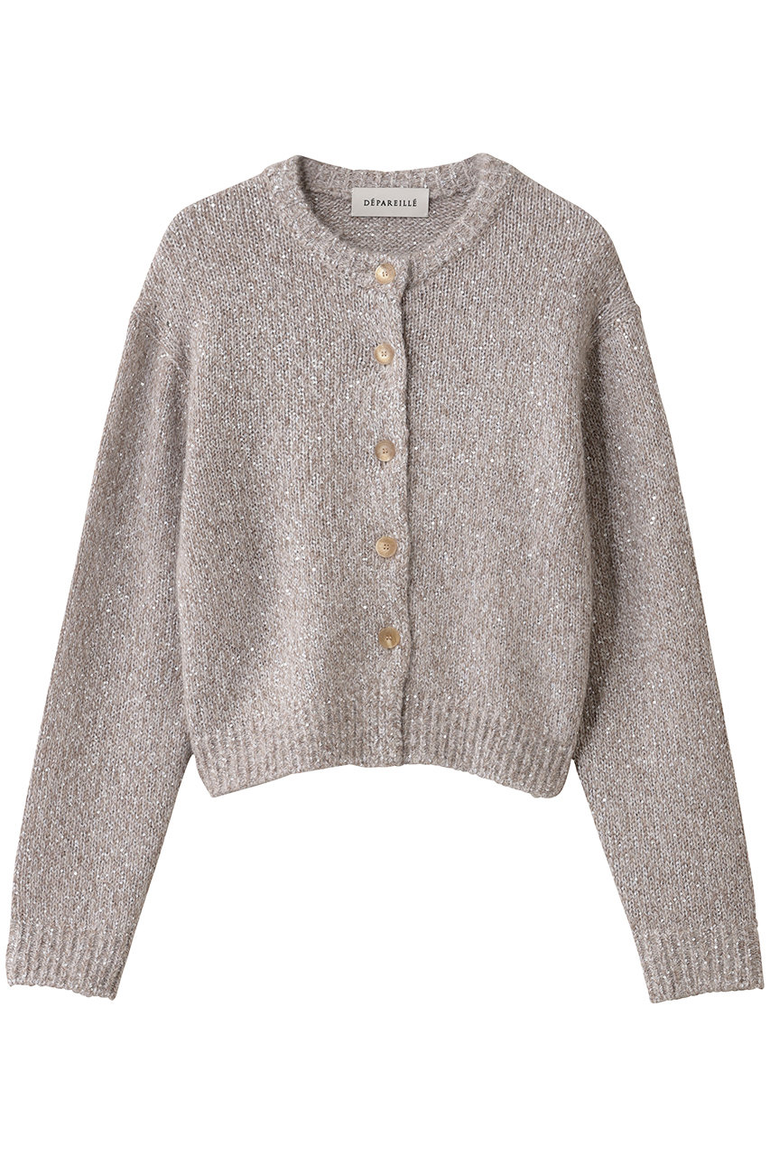 DEPAREILLE シークインローゲージリブカーディガン (グレージュ, 38) デパリエ ELLE SHOP