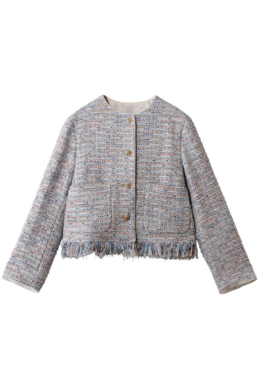 デパリエ/DEPAREILLEのファンシーツイードノーカラージャケット(ブルー/B1161AFJ403)