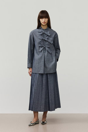 デパリエ/DEPAREILLEの4.5ozデニムトリプルリボンブラウス(110400/110403)