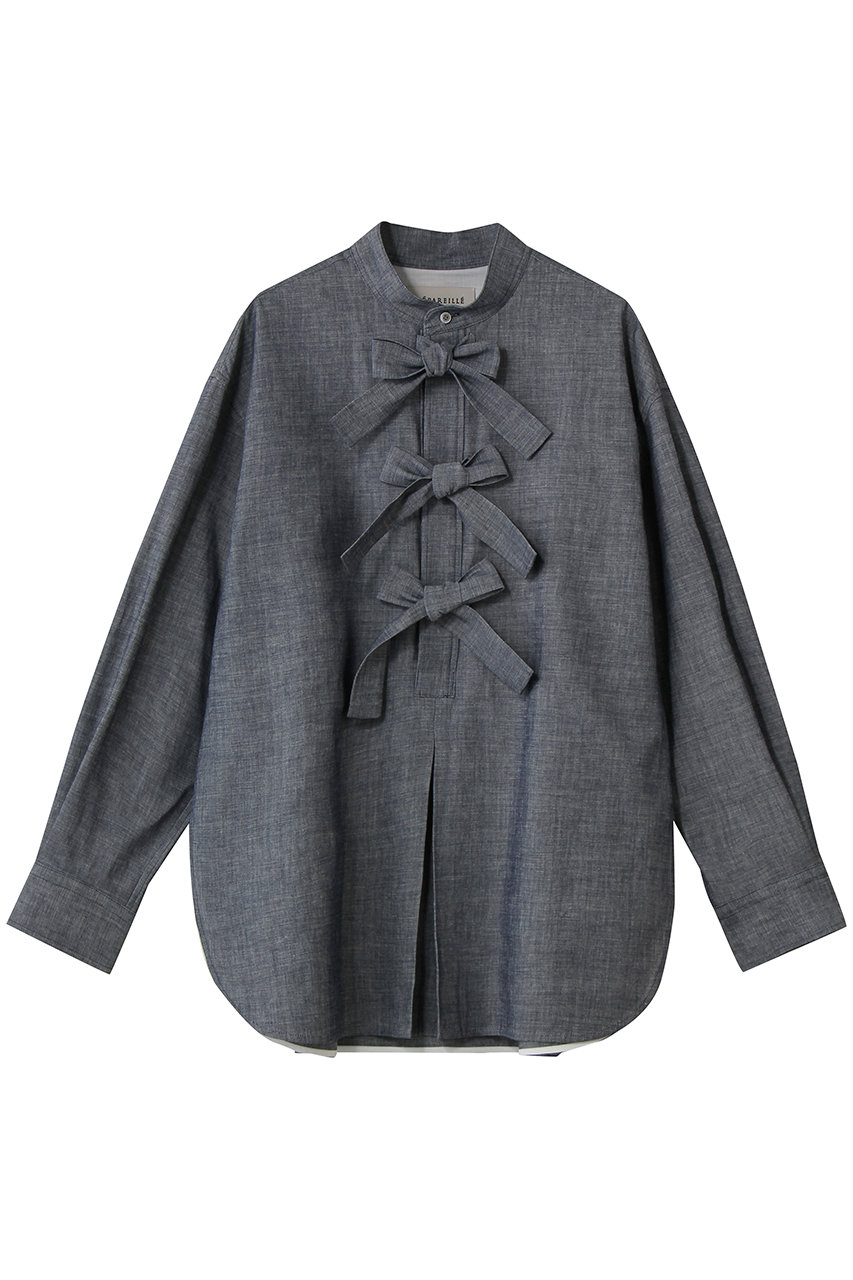 デパリエ/DEPAREILLEの4.5ozデニムトリプルリボンブラウス(インディゴ/B1162AFB318)