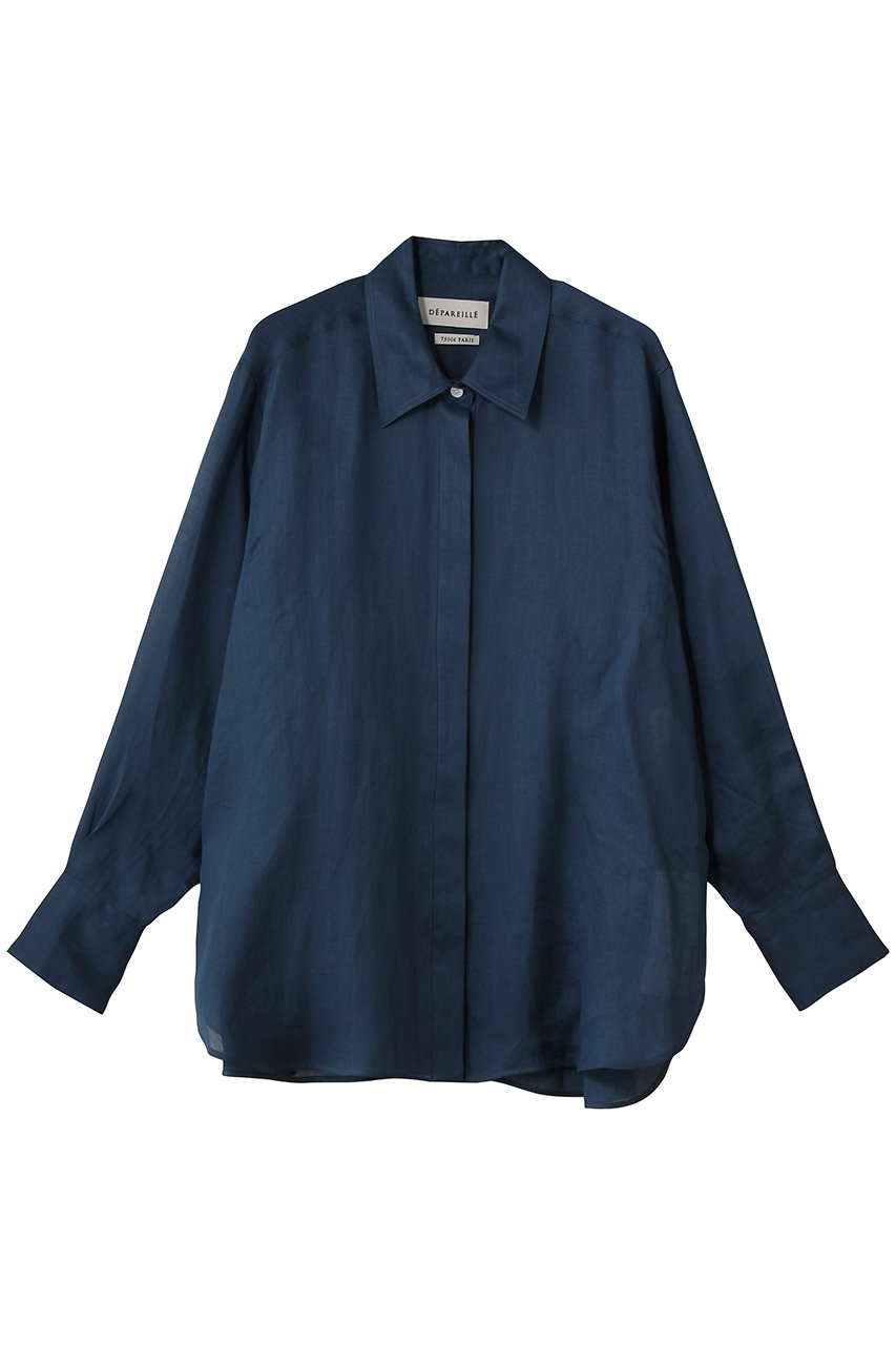 デパリエ/DEPAREILLEのラミーツイルレギュラーカラーシャツ(ネイビー/B1162AFT229)