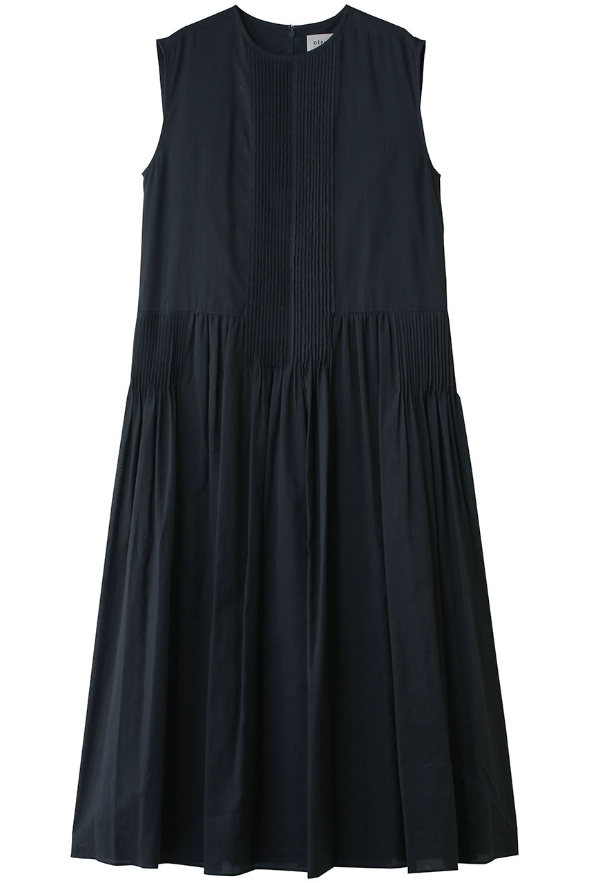 デパリエ/DEPAREILLEのラミーコットンピンタックスリーブレスドレス(ネイビー/B1162AFA419)