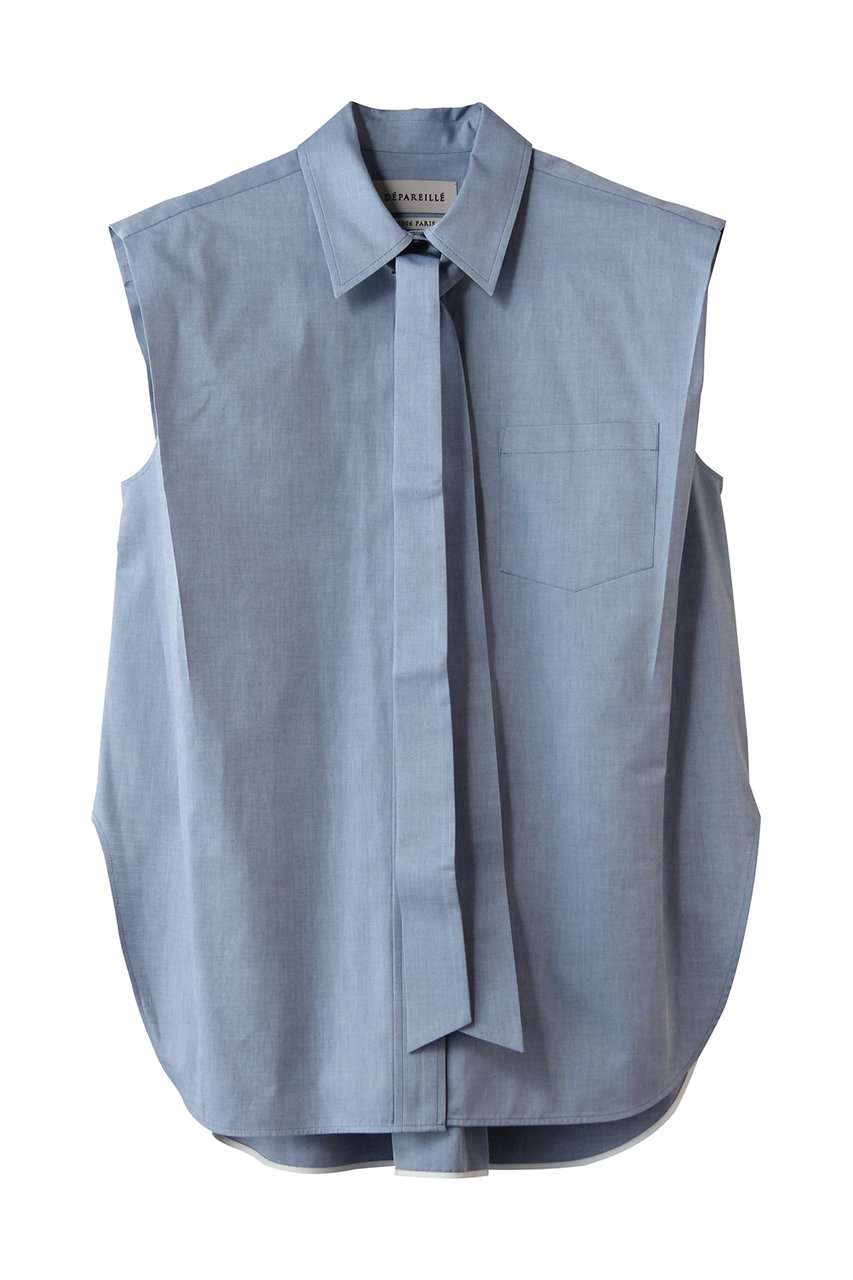 デパリエ/DEPAREILLEのコットンツイルスリーブレスボウブラウス(ネイビー/B1162AFB332)