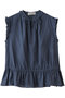 ラミーコットンスリーブレスフリルブラウス デパリエ/DEPAREILLE ブルー