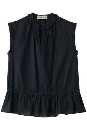 デパリエ/DEPAREILLEのラミーコットンスリーブレスフリルブラウス(110400/110401)