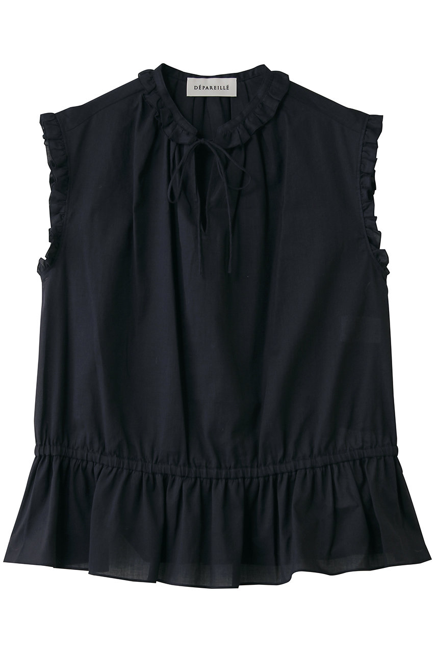デパリエ/DEPAREILLEのラミーコットンスリーブレスフリルブラウス(ネイビー/B1162AFB418)